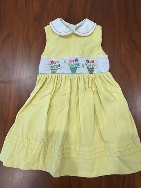 Girls Yellow Smocked Floral Dress with Peter Pan Collar